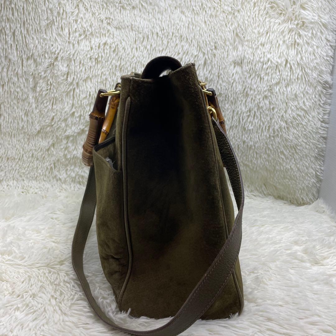 美品　GUCCI グッチ バンブー 2way ショルダーバッグ スエード カーキ
