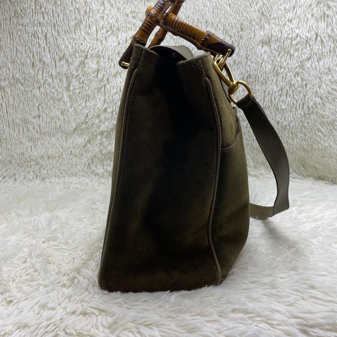 美品　GUCCI グッチ バンブー 2way ショルダーバッグ スエード カーキ