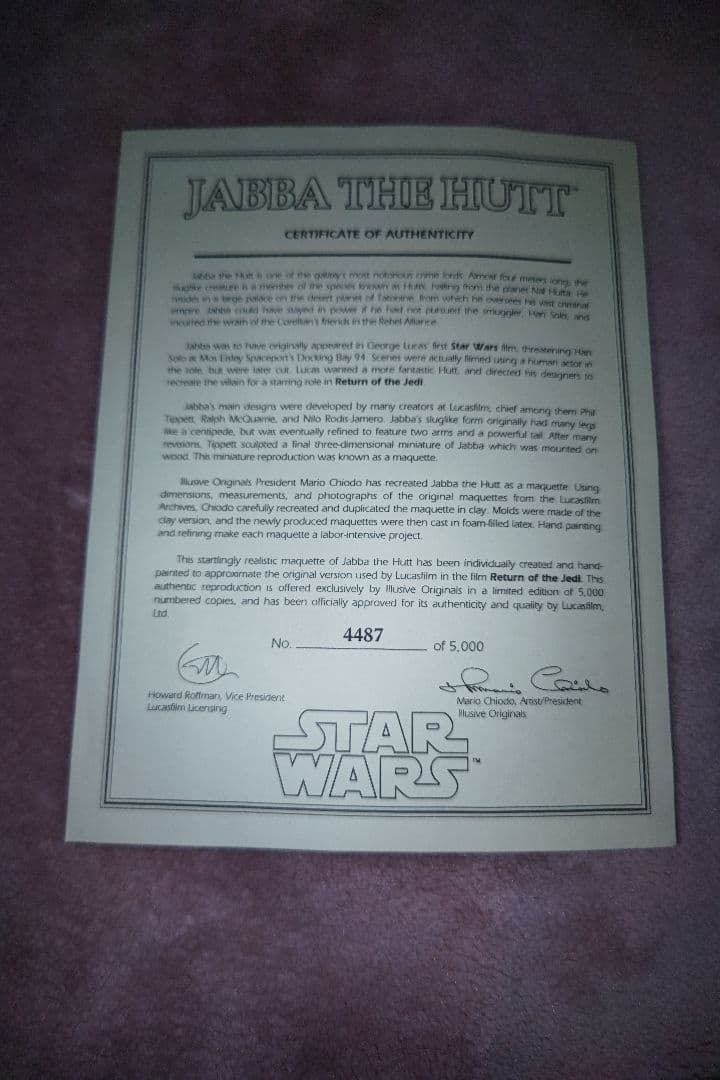 スターウォーズ マイクエドモンズ氏 サイン入りジャバザハット