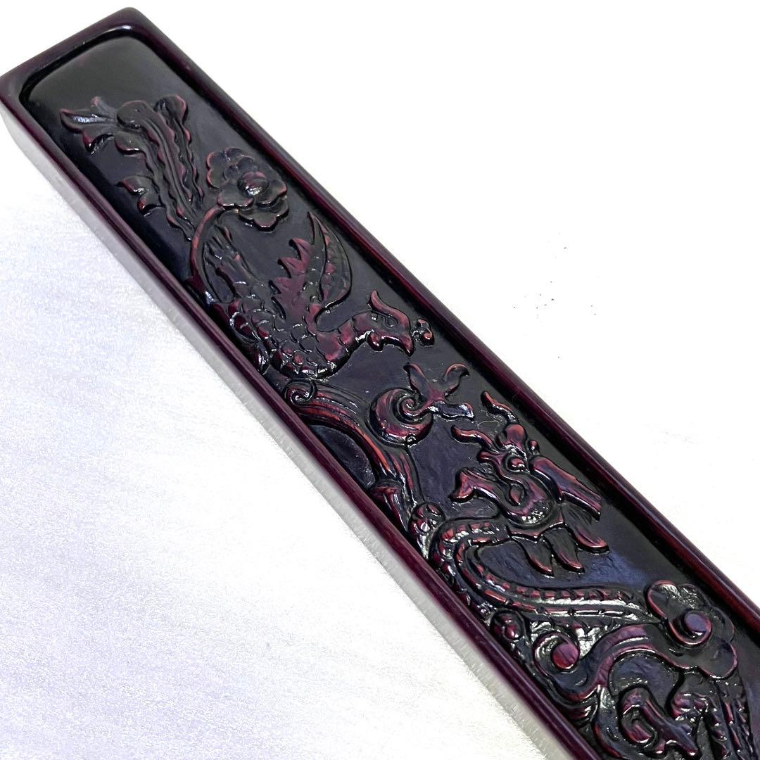 唐木 天然木 箸箱 鳳凰龍紋様 一刀彫り 手彫り 手づくり箸箱セット 箸箱