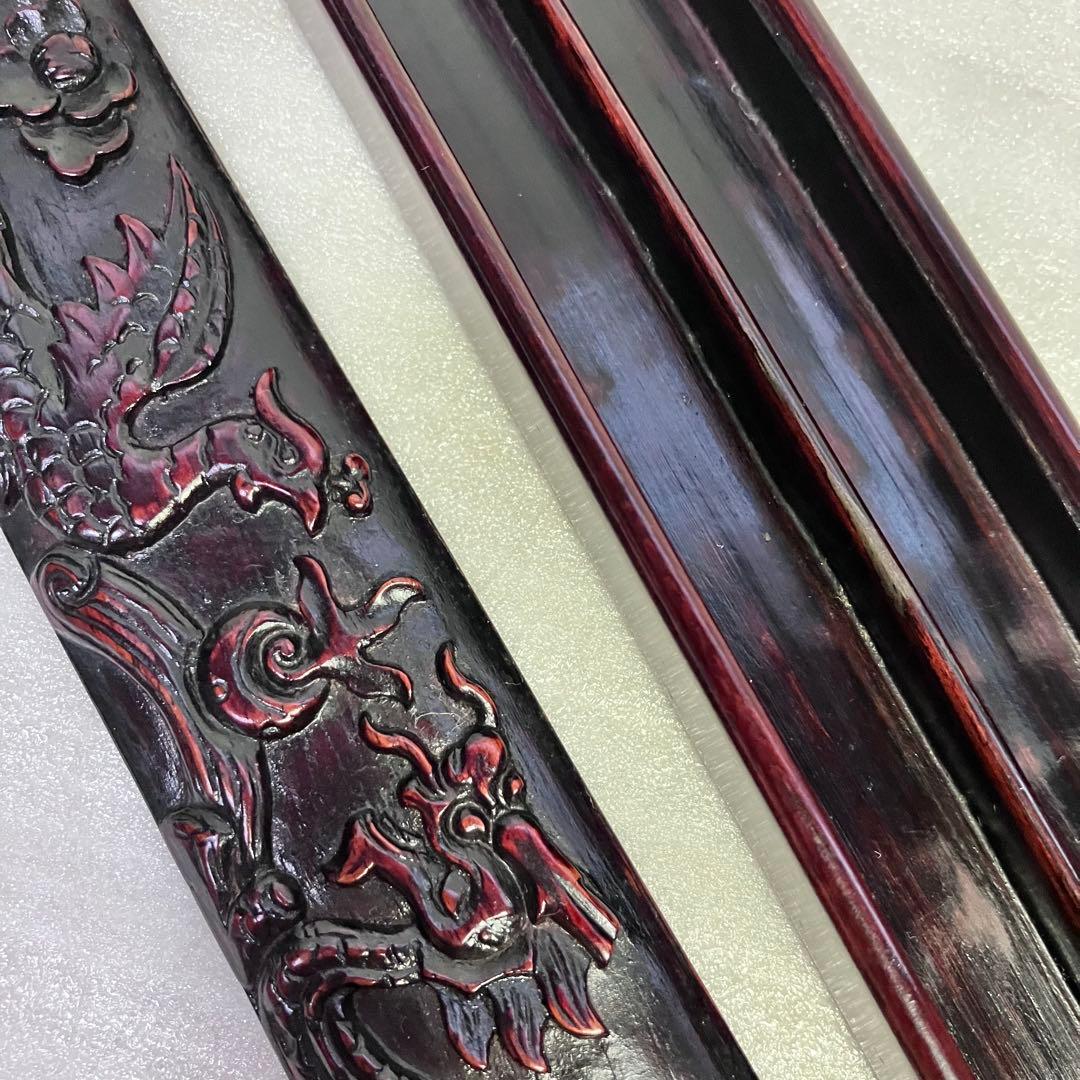 唐木　 天然木　箸箱　鳳凰龍紋様　一刀彫り　手彫り　手づくり箸箱セット 箸箱