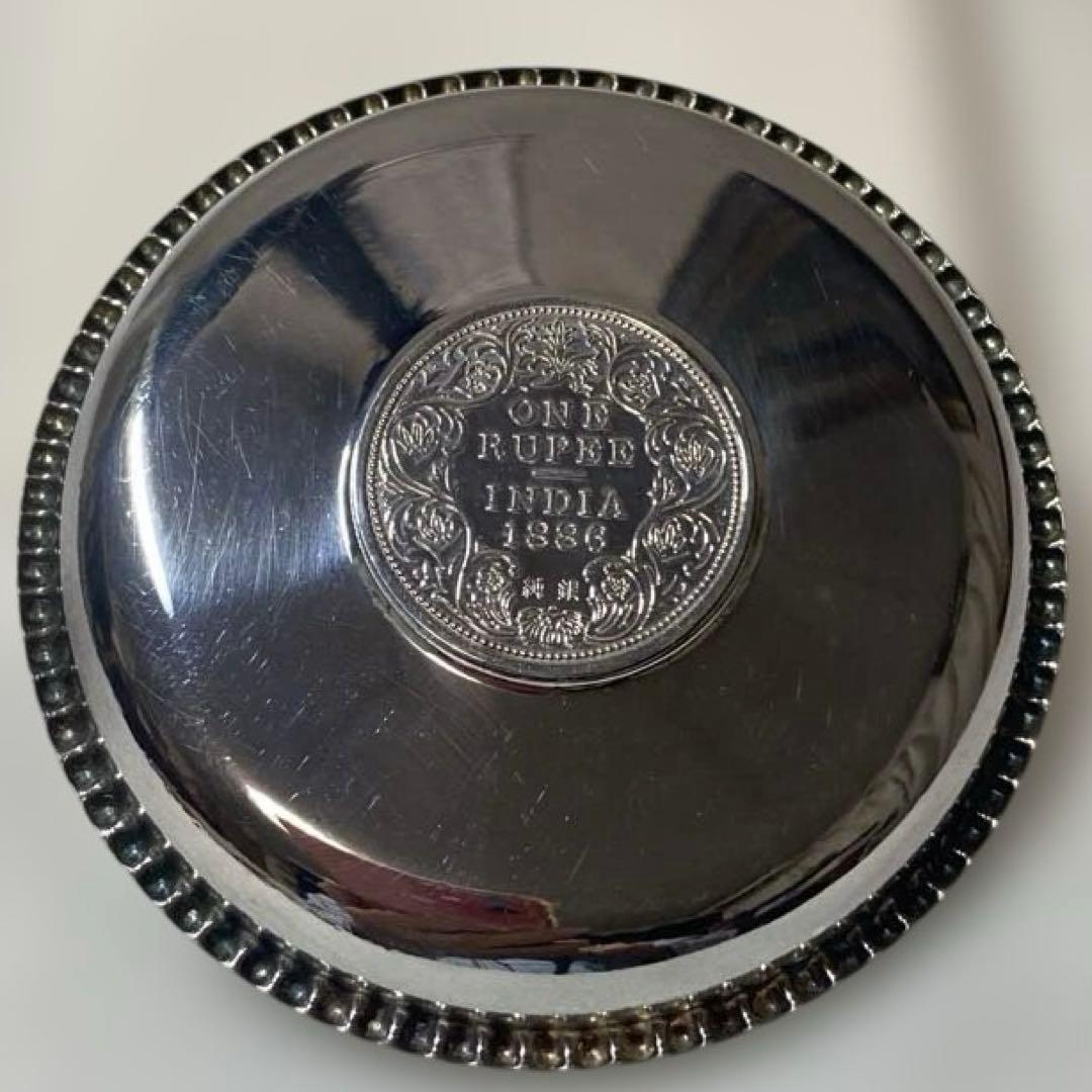 ビクトリア女王 純銀 コイン モチーフ皿、インドONE RUPEEコイン