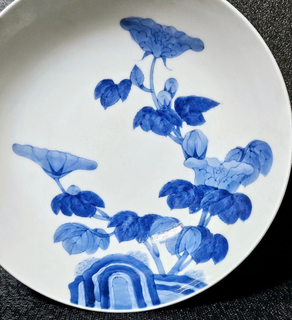 本物保証❗】江戸時代後期 後期藍鍋島 芙蓉文様 約20.8cm 櫛高台