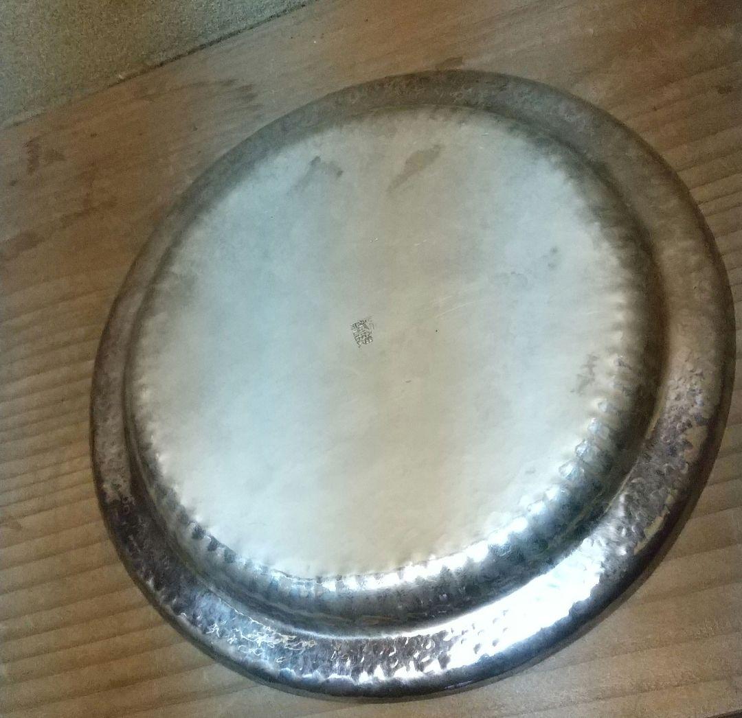 純銀鎚目　寿海盆　径21cm ２００ｇ 　平安永寿富　造　干菓子盆