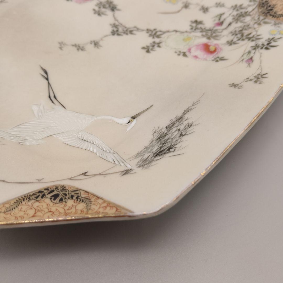 明治時代 輸出品 里帰り 横浜焼 白鷺 オールドニッポン 皿 骨董