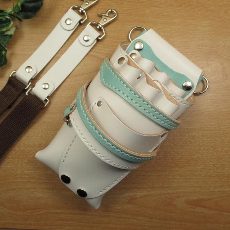 ホワイト＆空色　６丁差し　本革シザーケース　SCA-154/CWD