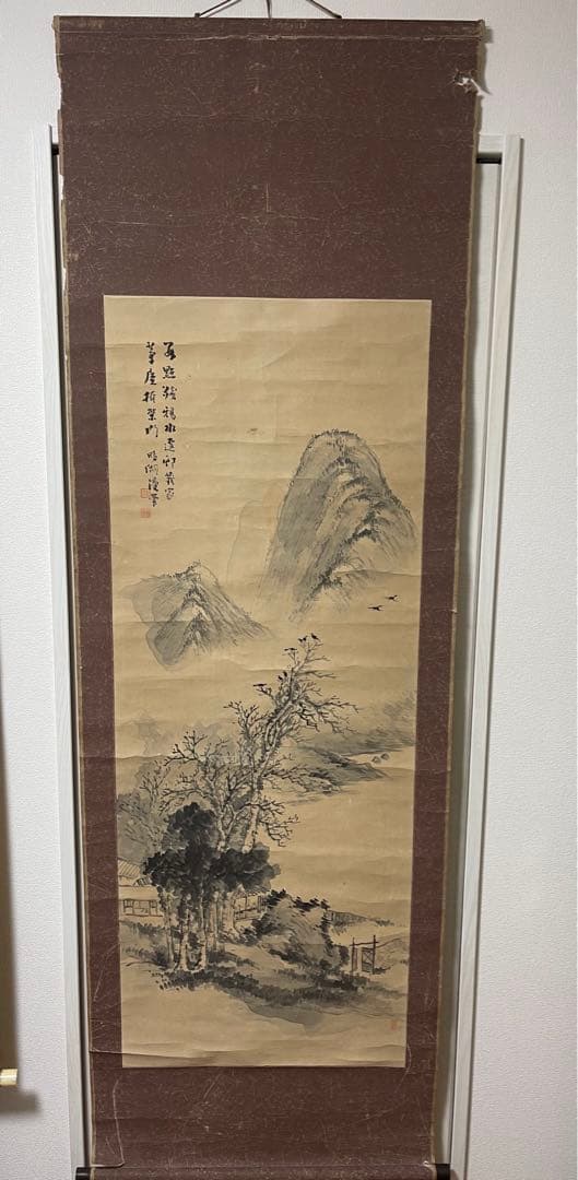 清泉筆山水画の二幅一対掛軸