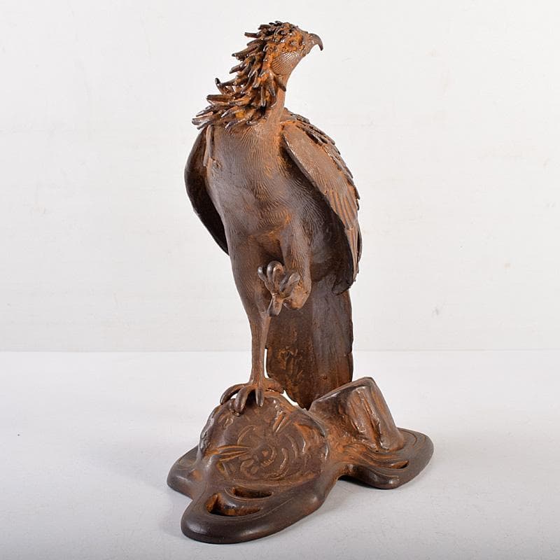 龍ちゃん　時代金工　蝋型鋳銅　古銅　鷹　香炉　置物　U　R8804