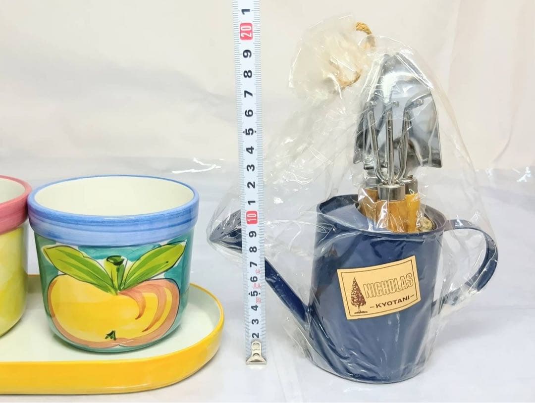 植木鉢 セット ポルトガル製 3鉢 陶器製 ジョウロ スコップ付き