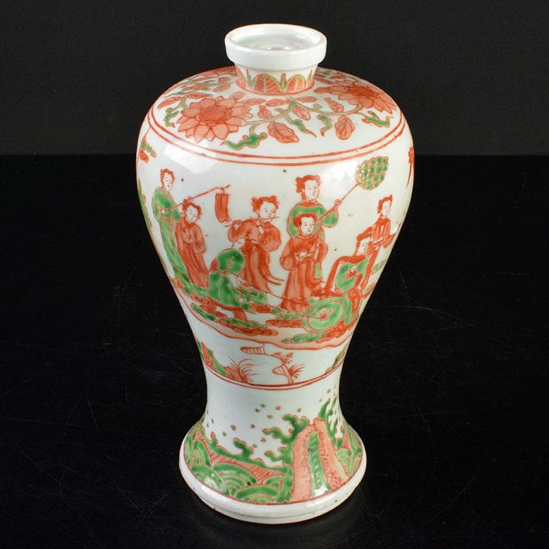 中国 大明萬暦年製款 赤絵 鳳凰人物文 梅瓶 V R7283 - メルカリ