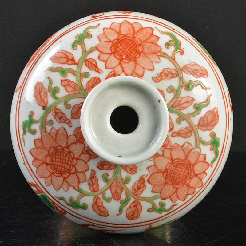 中国　大明萬暦年製款　赤絵　鳳凰人物文　梅瓶　V　R7283