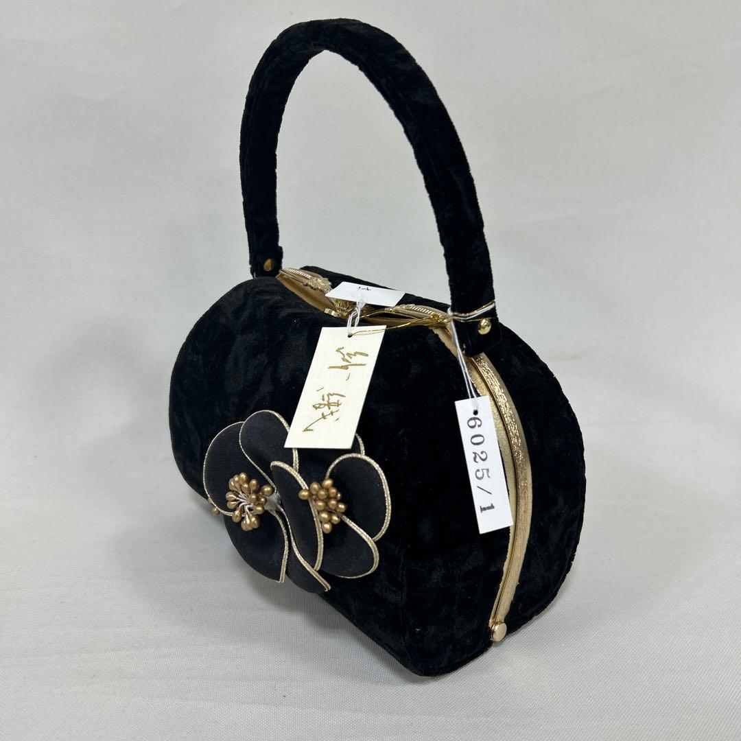 紗織　黒地ビロード　梅　草履バックセット