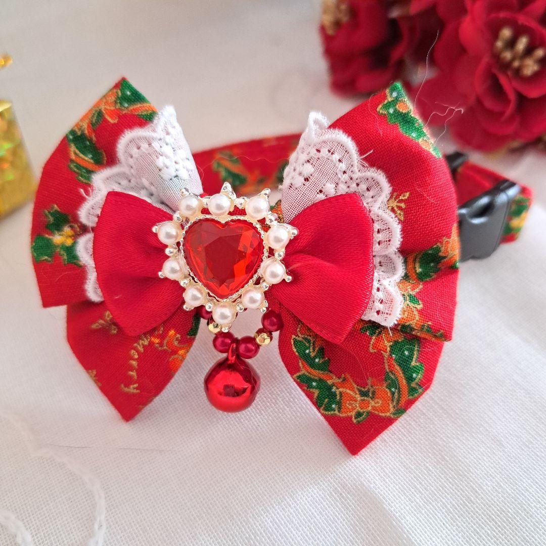 クリスマスシリーズ(赤クリスマスリース)わんちゃん猫ちゃん用首輪