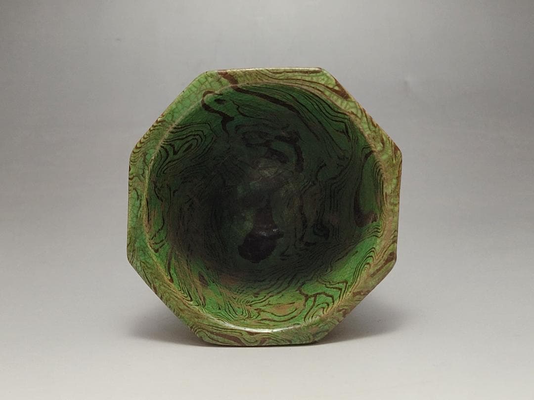 緑釉 練上 絞胎 高足杯 唐宋時代 高さ約10.5