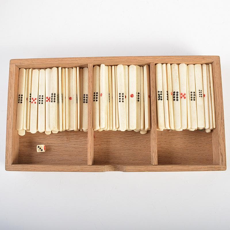中国　竹嵌　骨牌　背竹牌　麻雀牌　唐木箱付　M　6615