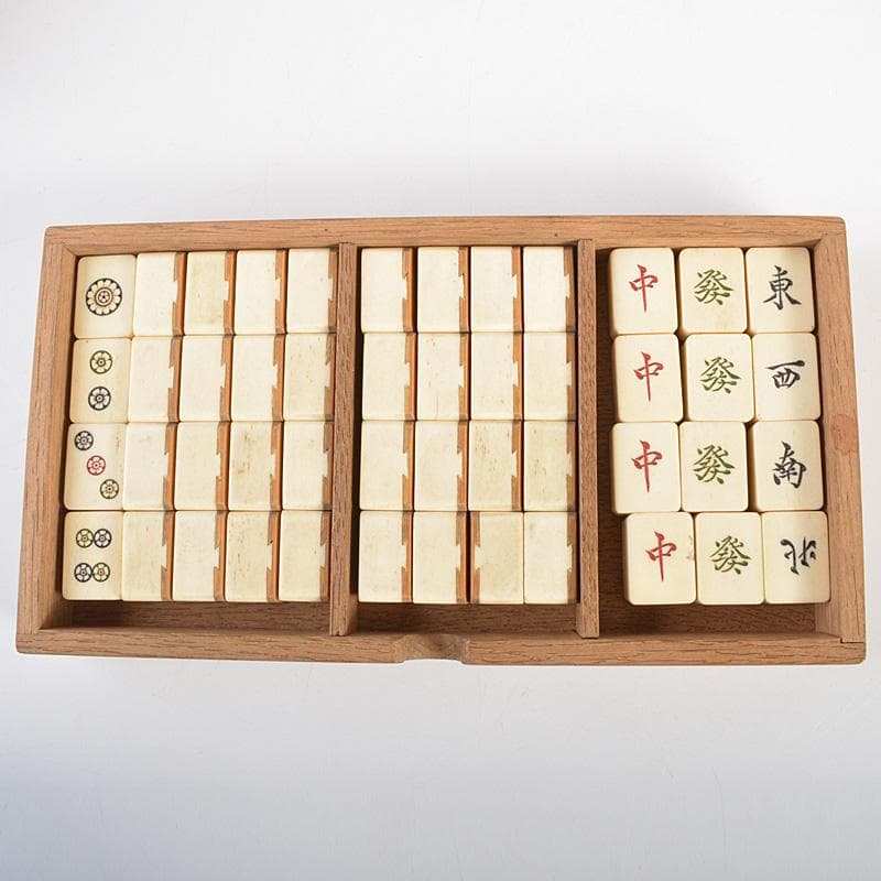 中国　竹嵌　骨牌　背竹牌　麻雀牌　唐木箱付　M　6615