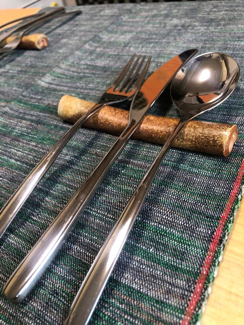 家庭画報掲載陶芸家作 信楽焼焼き締めカトラリーレスト3本セット ウコン