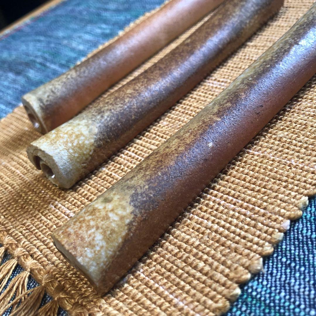 家庭画報掲載陶芸家作 信楽焼焼き締めカトラリーレスト3本セット ウコン