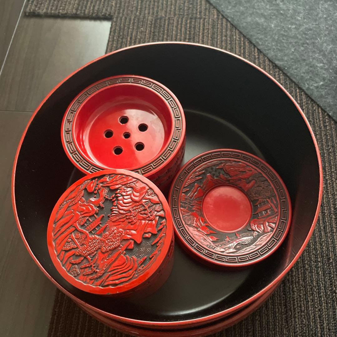 堆朱　漆器　仙台堆朱　茶びつセット