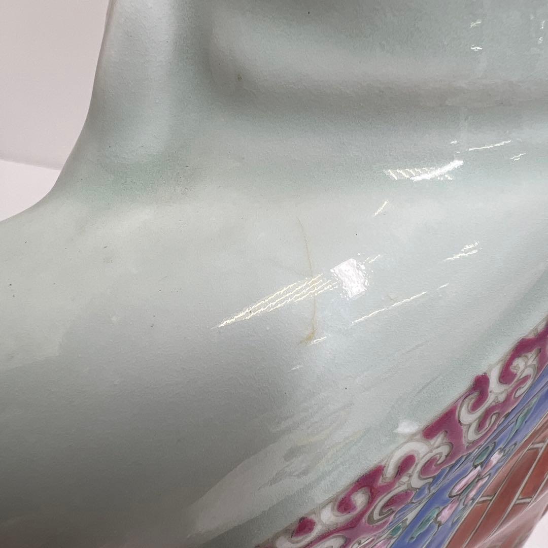 中国景徳鎮 羅漢肝嶺上 朱義順作 粉彩布袋置物 高さ約25㎝ トコル