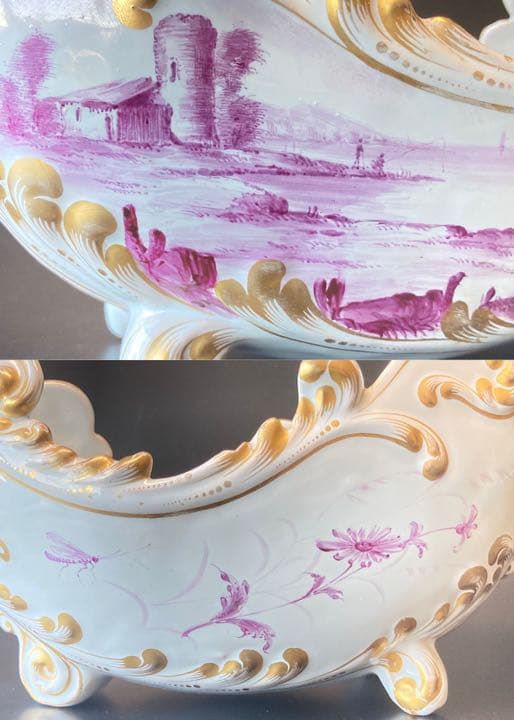 エミール・ガレ 軟質施釉陶器 湖畔風景文 帆船 昆虫絵図 鉢 ボウル