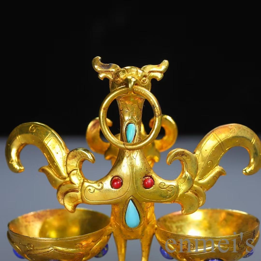 中国古美術 古銅盃 鳥蝋製の盞 鳥形文様 酒器 祭祀用 金属工芸 細密