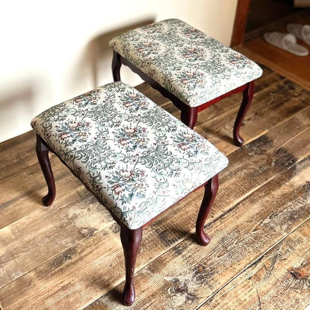 猫脚スツール 無垢材 ゴブラン調（1脚／2セット可）1970–90s 日本製