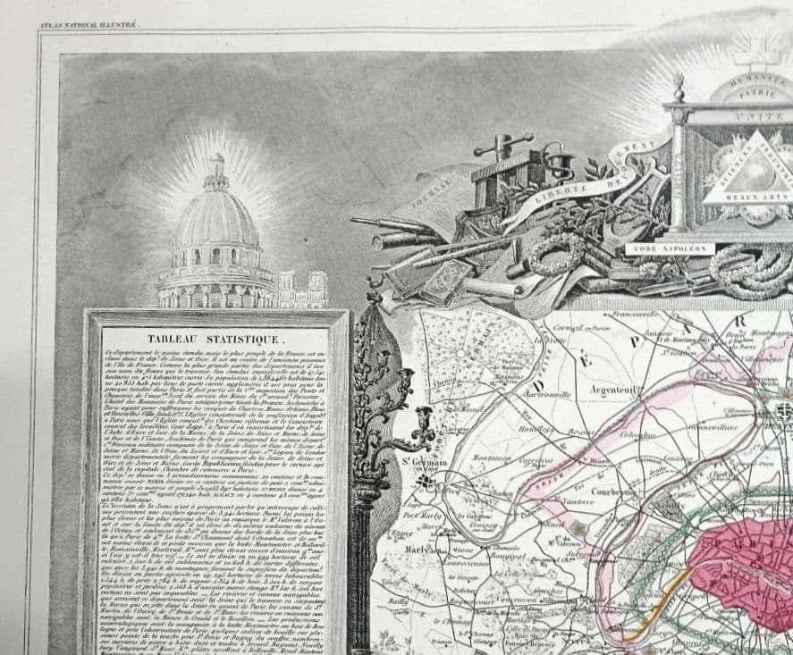 額装品 西洋古地図 1856年 Levasseur 「パリ全図」 美品