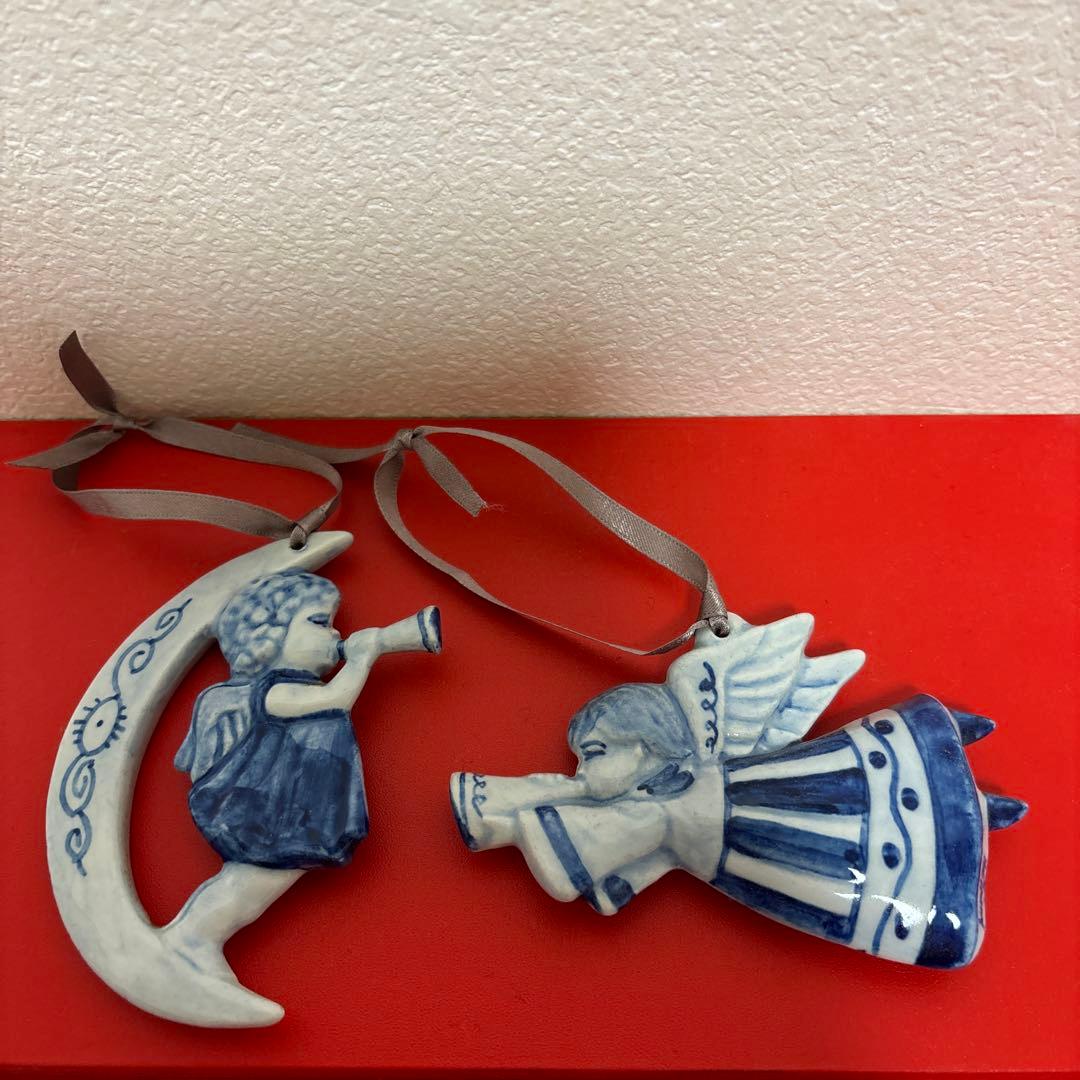 オランダ デルフト焼き 幸運を呼ぶ 月と天使の陶器オーナメント