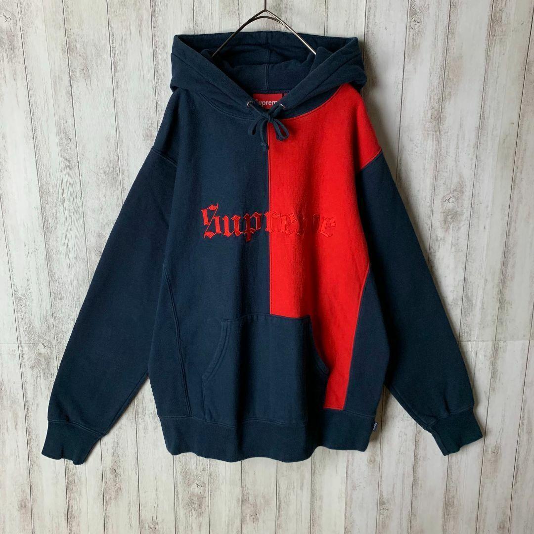 【入手困難モデル】シュプリーム☆ビッグ刺繍ロゴ入りバイカラーパーカー/943.