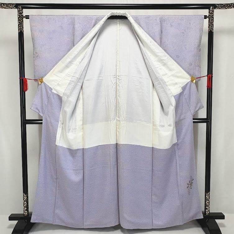 ゆりのはな 色無地 唐織 地紋 辻が花 ちりめん ボカシ 薄紫色 正絹 A904