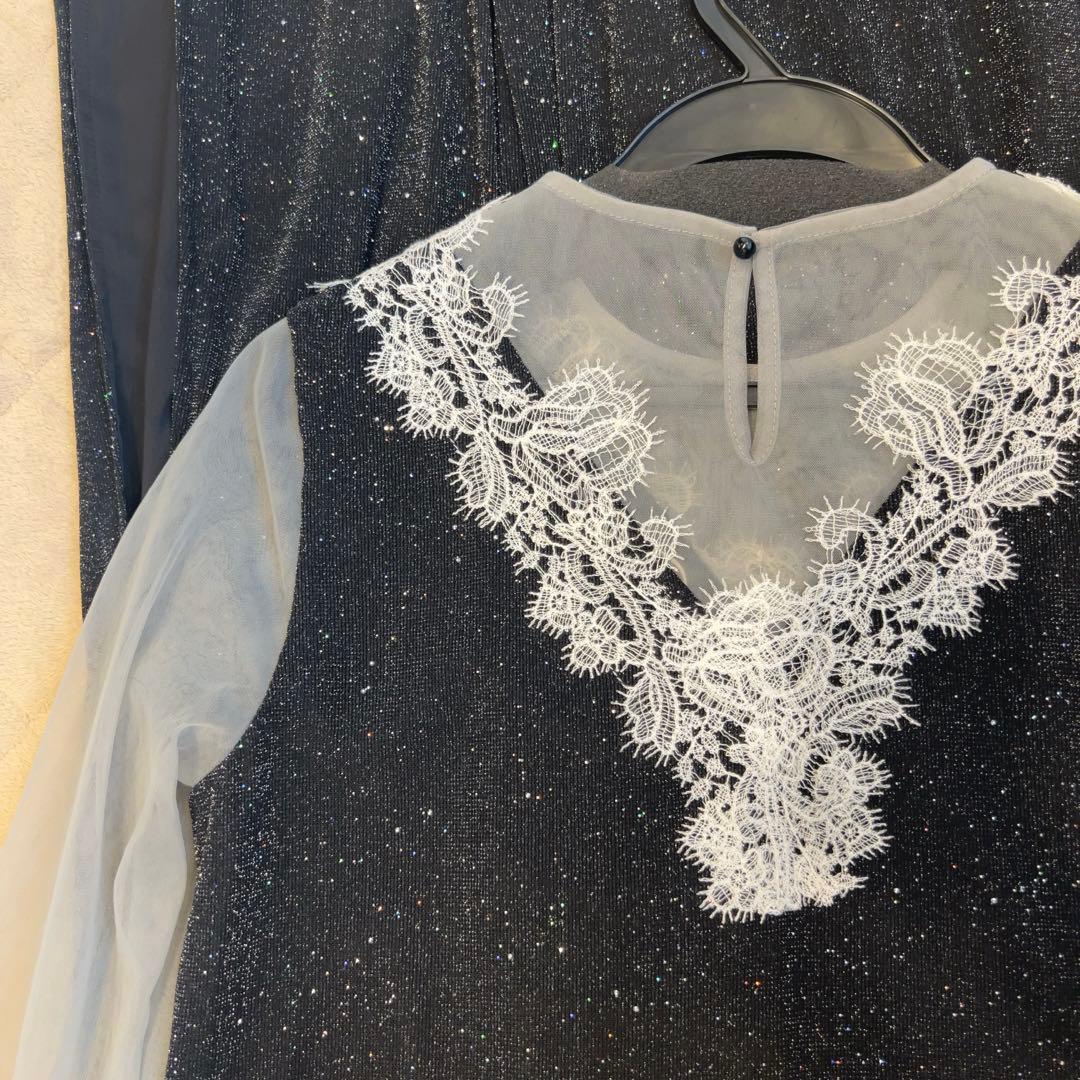 安く 買うファッション - 【Leja】レースネック透け袖スリットキラキラ