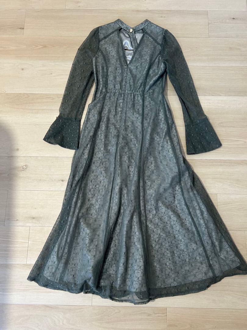 幾何学柄 レース バックオープン ワンピース パーティー ドレス　Lサイズ