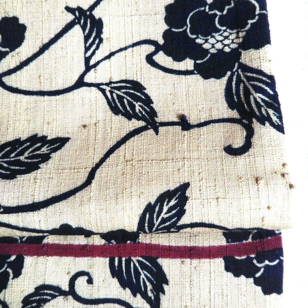 浦野理一の紬の名古屋帯 花唐草の型染 未使用 お取り置き可能