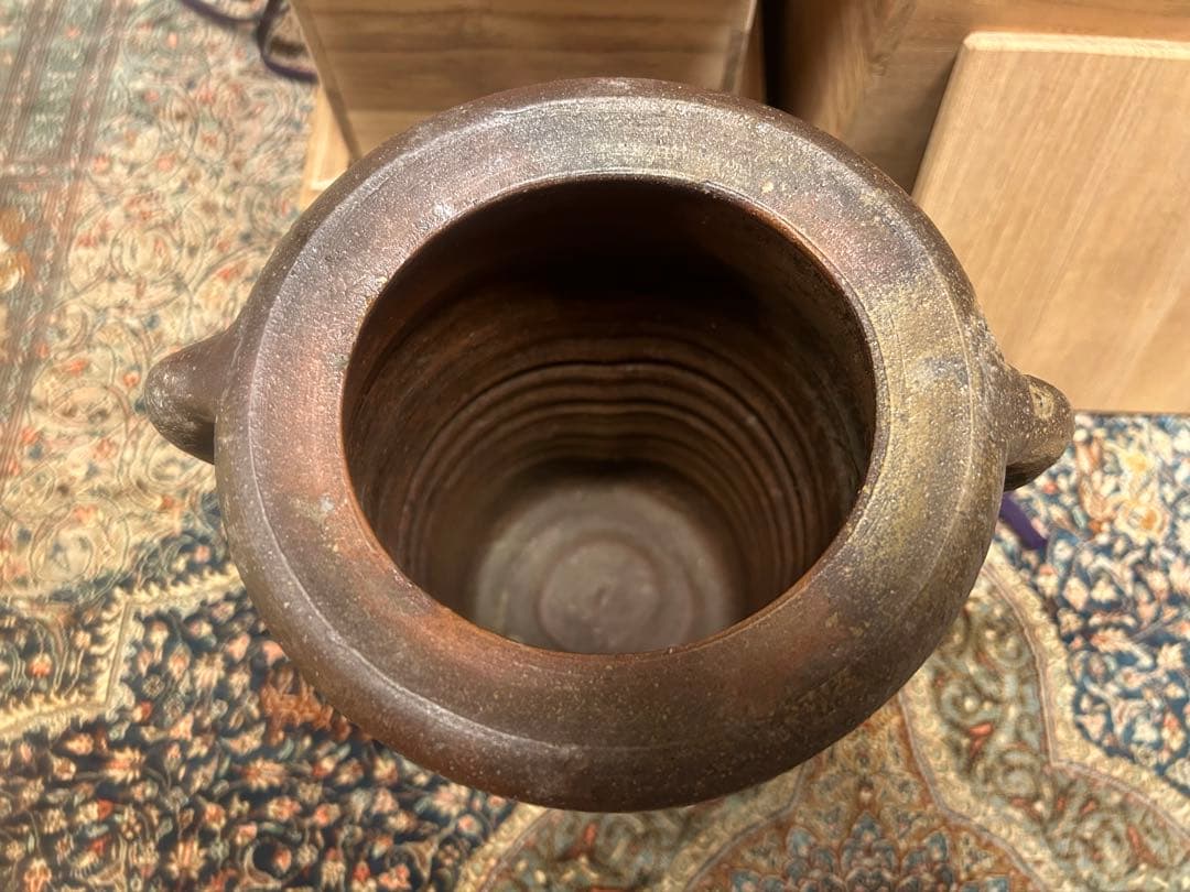 作家物 波山作 青磁草花紋 花瓶 共箱(ZE611)