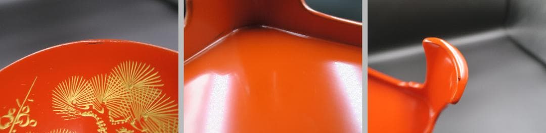 【輪島塗】屠蘇器 稲忠漆芸堂謹製 鶴亀松竹梅 沈金 洗朱 壱組 天然木 共箱