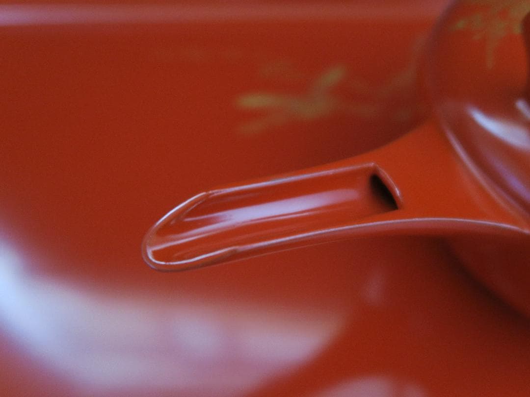 【輪島塗】屠蘇器 稲忠漆芸堂謹製 鶴亀松竹梅 沈金 洗朱 壱組 天然木 共箱