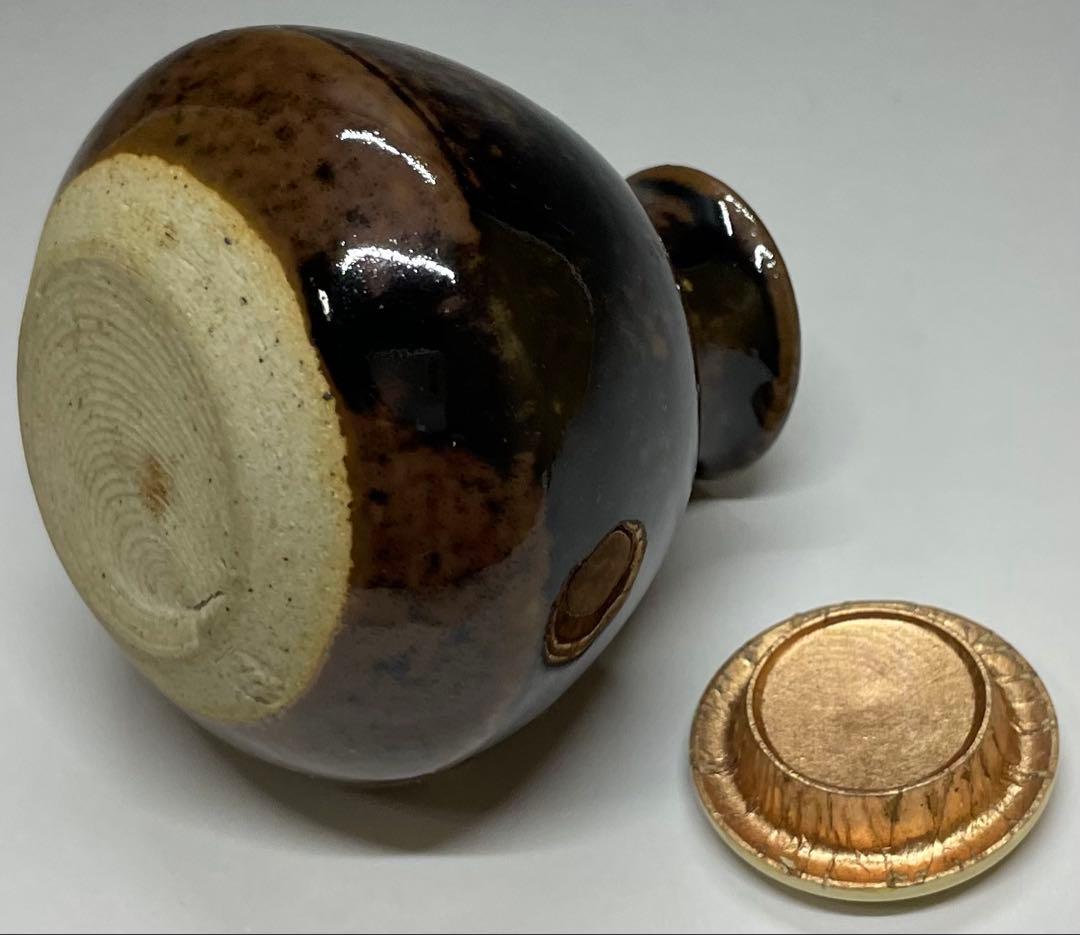 膳所焼 淡海ぜぜ 陽炎園 茄子茶入 仕覆 共箱 共箱(四方