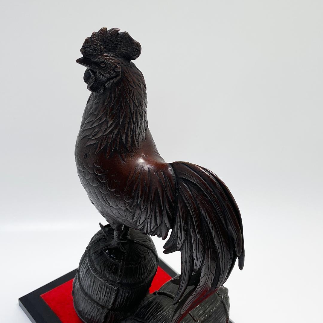 鋳金家 芳山 作 唐銅製 俵鶏置物 オブジェ 銅像 ブロンズ像 にわとり