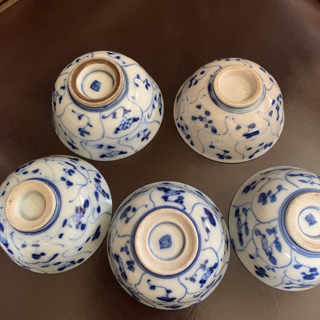 お値下げ☆時代物 唐物煎茶椀 5個なずな柄