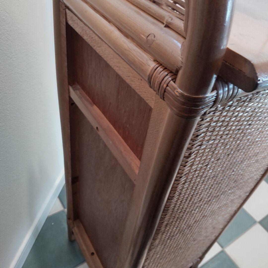 ラタン電話台】ガラス扉 籐 チェスト 昭和レトロ ヴィンテージ