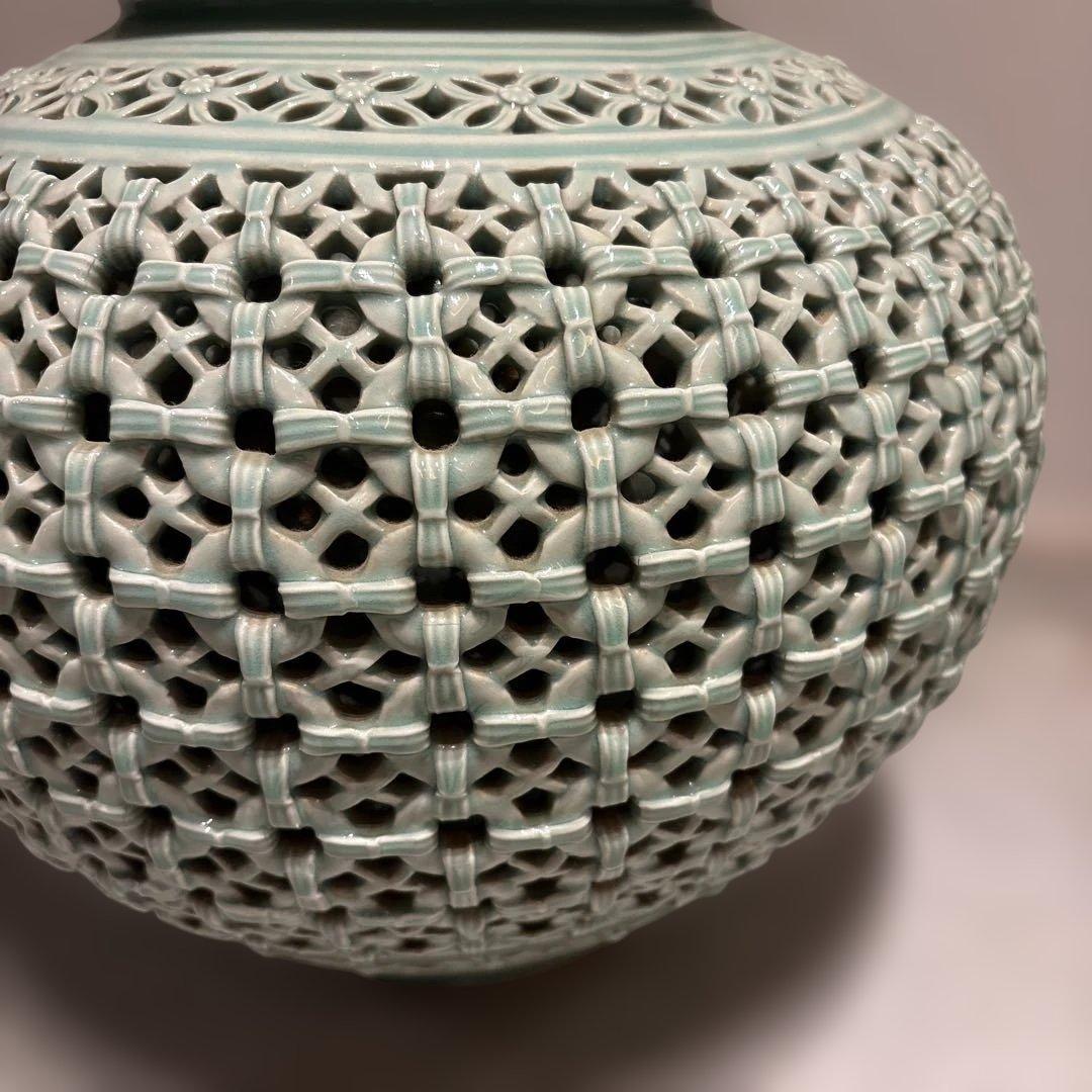 韓国一流作家作 青磁の大型壺 韓国一流作家作 青磁の大型壺