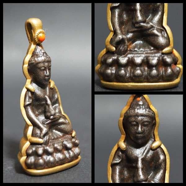 オールドチベット仏教 銅地包天鉄金工細工『釈迦牟尼仏 アミュレット』根付