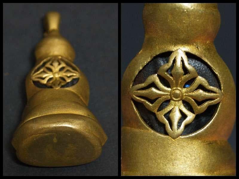 オールドチベット仏教 銅地包天鉄金工細工『釈迦牟尼仏 アミュレット』根付