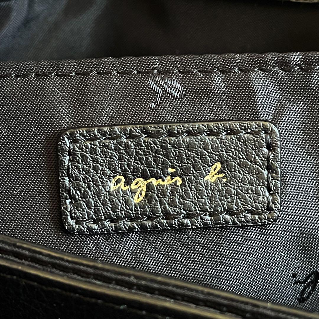 【美品】agnes b VOYAGE ハンドバッグ シボ革 ブラック チャームJ