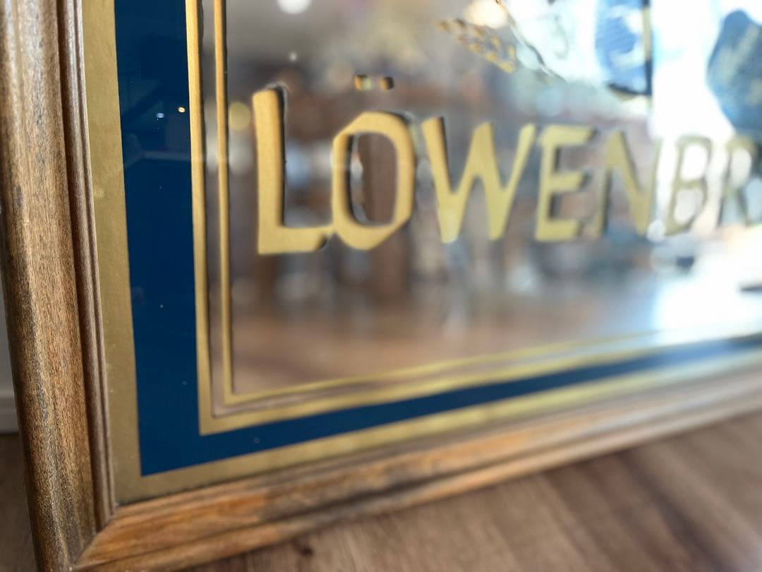 Löwenbräu レーベンブロイ 大型パブミラー 木製フレーム ビンテージ