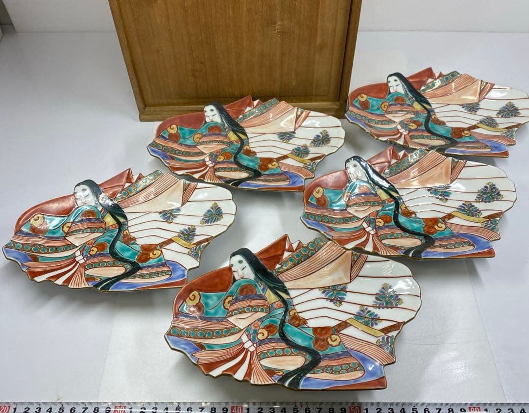 専用古伊万里 上手錦手姫皿五仕立箱付 約23.5㎝ 東