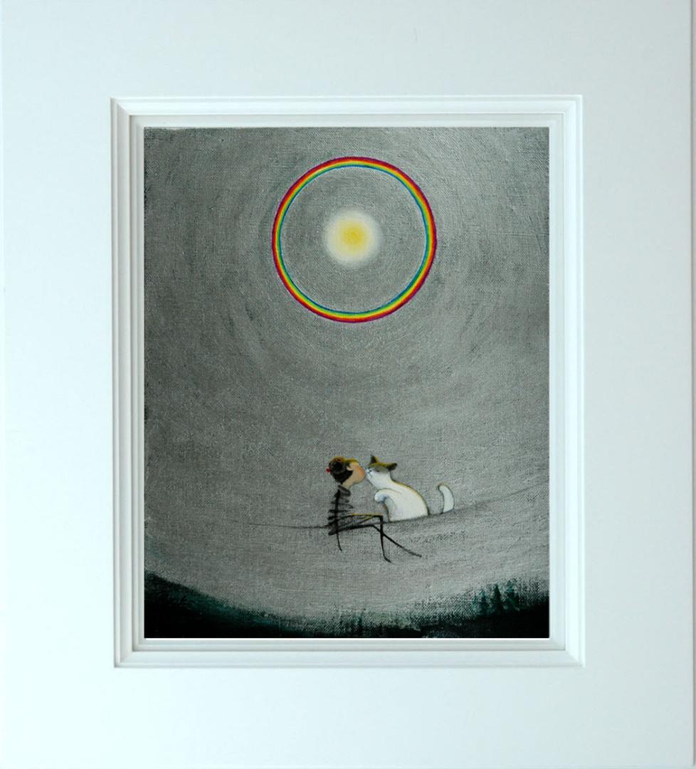 油絵 菅家令子 絵 絵画 インテリア額付(銀) F3-031019 子猫と女の子