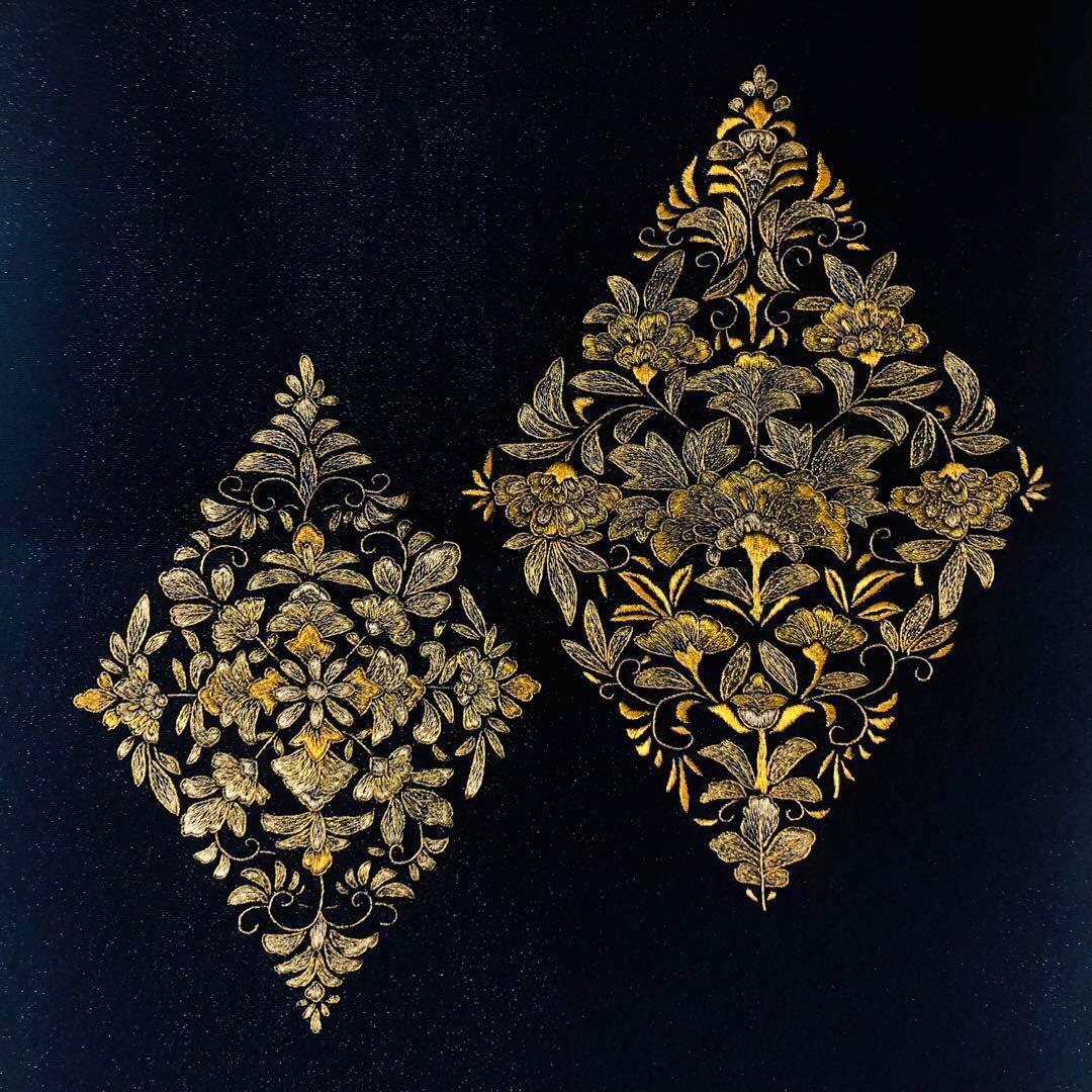 美品 並尺】袋帯 貴久樹 刺繍 金 更紗 帯丈430cm 帯幅31cm - メルカリ