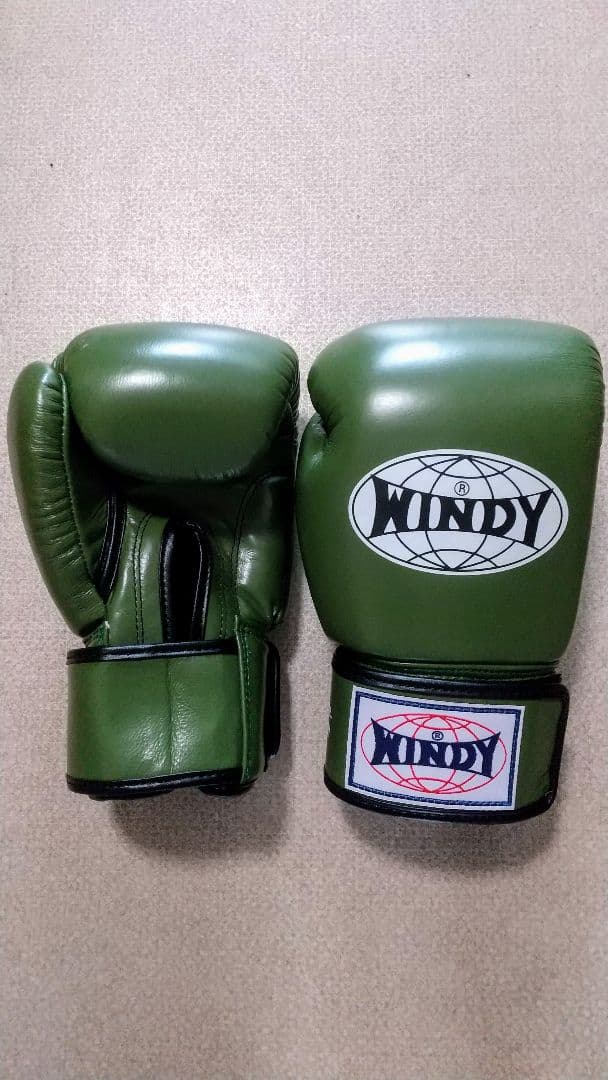 本革製WINDYボクシンググローブ 10oz オリーブ キックボクシング NP 本